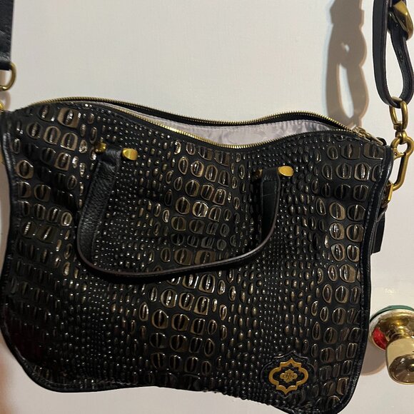 NWOT ORYANY BLACK LEATHER SATCHEL BAG, W/STRAP - Picture 1 of 9